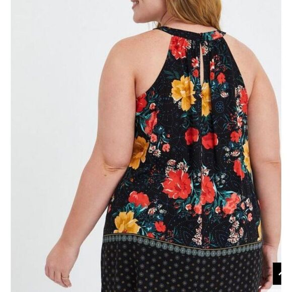 Torrid Goddess Floral Textured Stretch Rayon Tank Women's 1/14-16 Black Multi - Picture 7 of 8